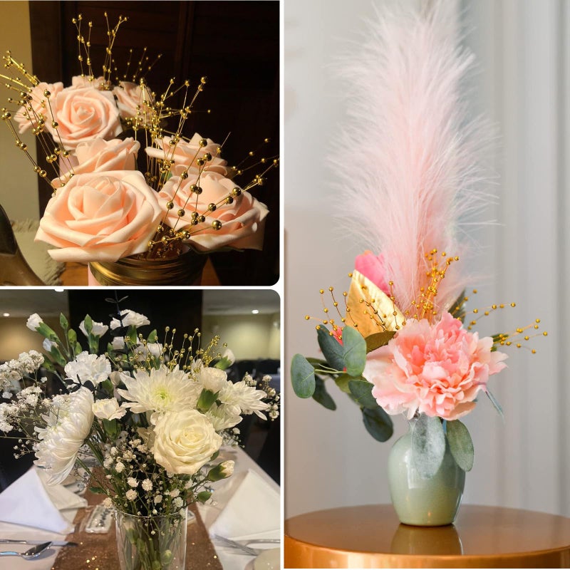 JUXINGDAZYF 100pcs Beaded Stick Bride Wedding Pearl Bouquet Party Decoration, 4mm String Pearl Sticks Vase Filler, Christmas Tree Picks and Sprays, Artificial Flowers Pampas Grass Bouquet Accessories(Silver) - Image 4